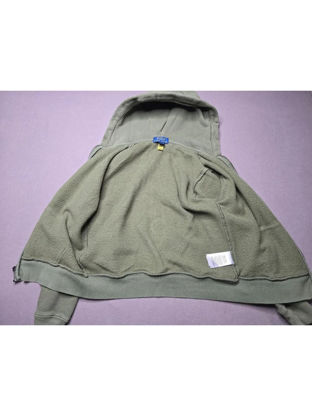 Polo Ralph Lauren Boys M 10-12 Olive Green Full Zip Hoodie Pony Logo Fleece